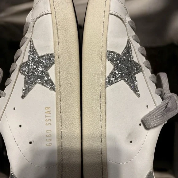 Zhuocaizi Golden GGBD SSTAR Women's White and Silver Star Sneakers - Picture 6 of 7